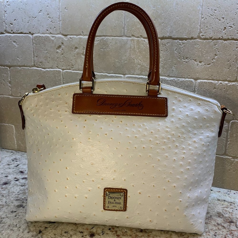 Dooney and Bourke Satchel in Ostrich pattern - white